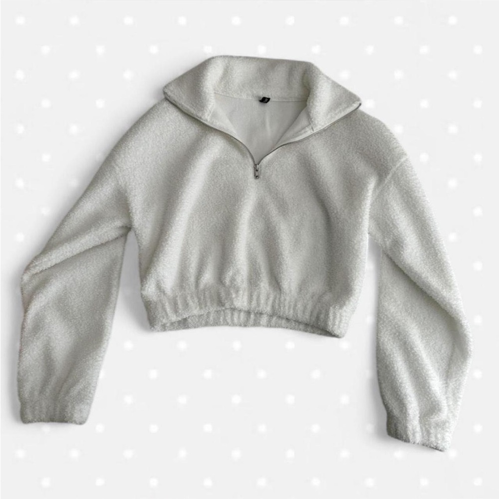 White Fleece Quarter-Zip Pullover